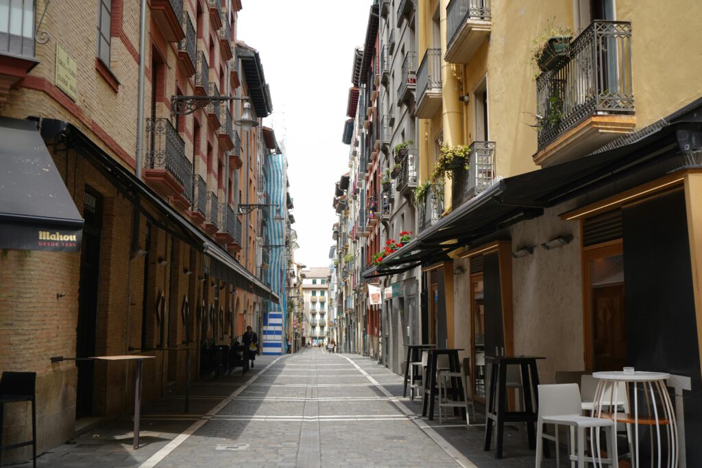 Empty shot of Calle Estafeta - the longest stretch of the bull run route.