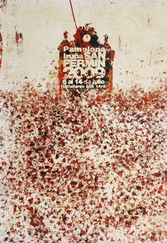 Cartel de San Fermín 2009, by Ángel Blanco Egoskozabal, Plaza Consistorial