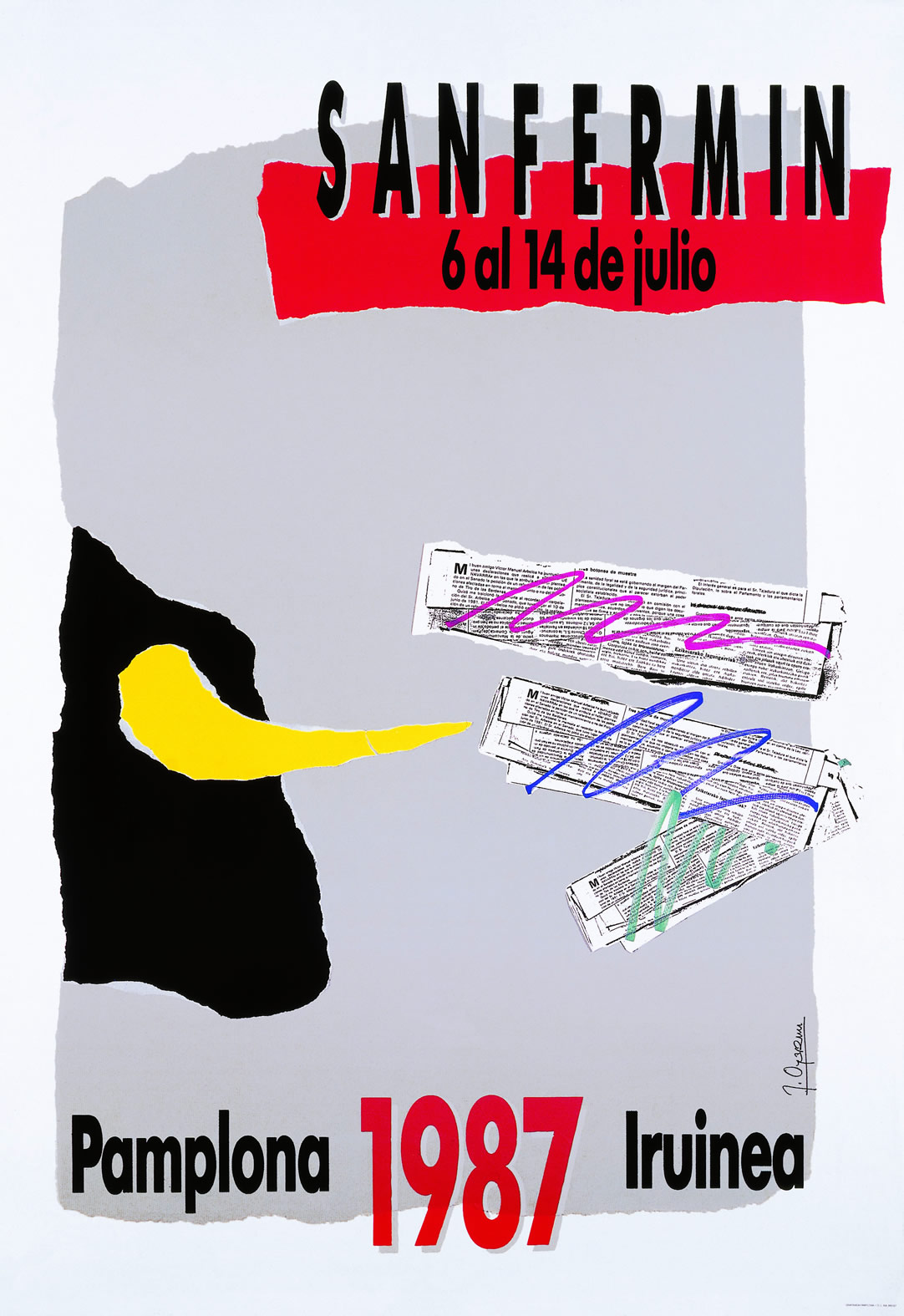 Cartel de San Fermín 1987 por J. Oyarzun Echandi