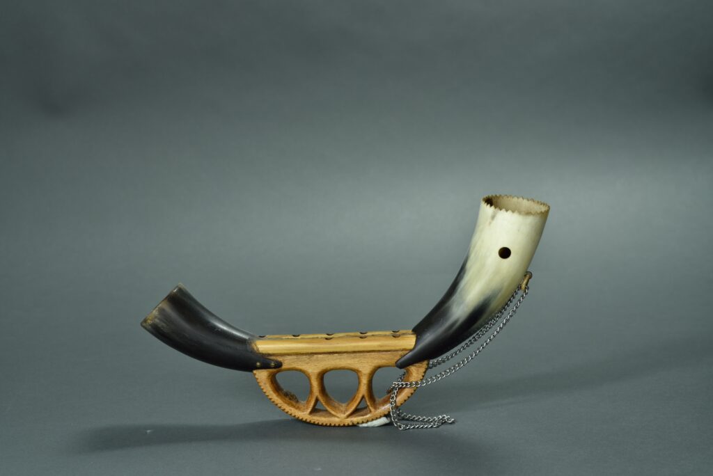 Alboka Basque instrument handmade by Silbestre Txilibrin, Basque folk museum collection