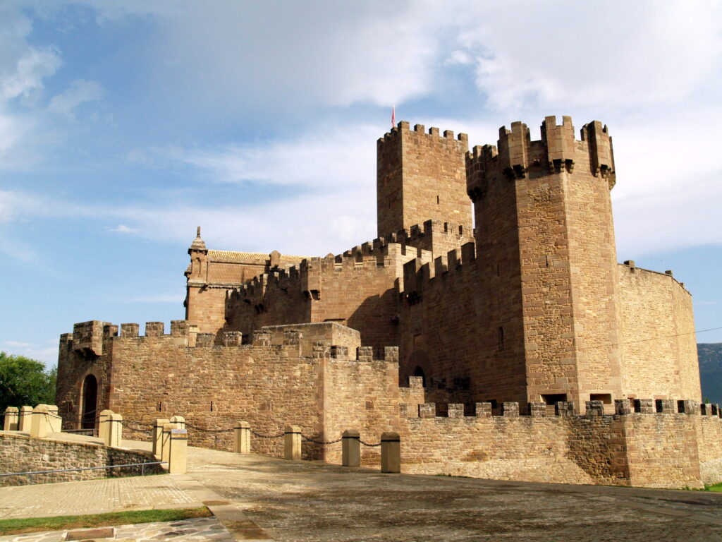 Castillo de Javier fortress towers rebuilt from ruin, Navarra, Spain