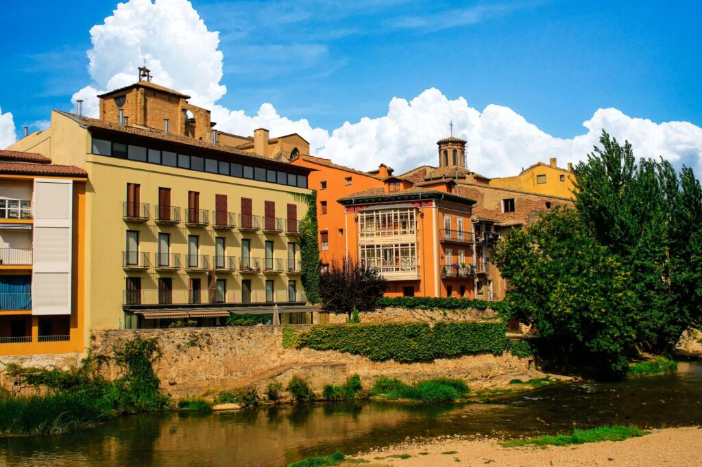 Riverside historic buildings along the Ega river in Estella-Lizarra, Navarra
