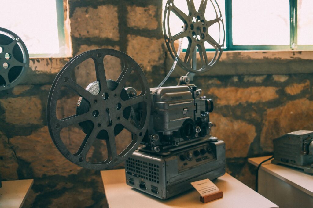 Vintage film projector representing the Hollywood-era famous celebrities who visited San Fermín, Pamplona