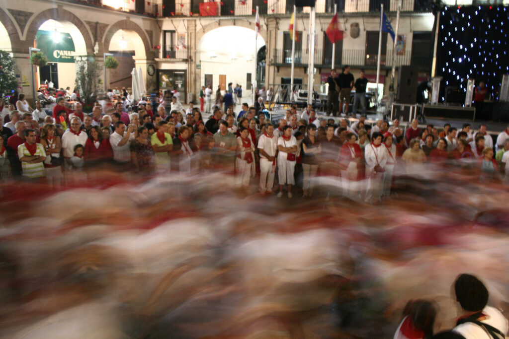Dancers circling during La Revoltosa at the Fiestas de Tudela Santa Ana