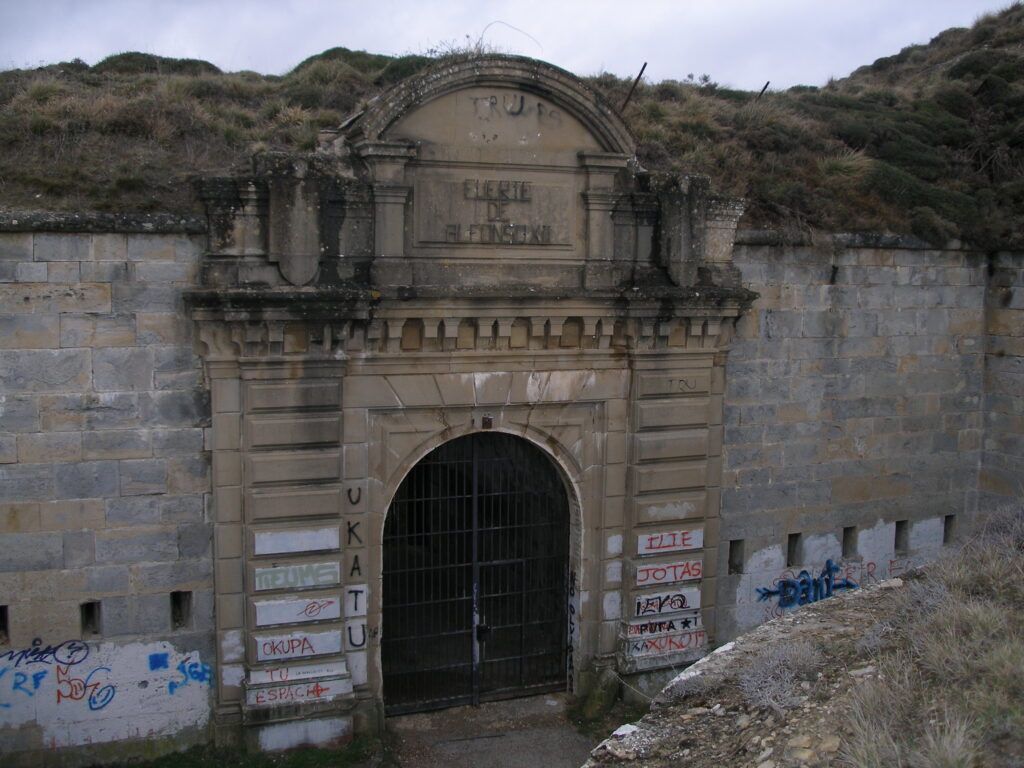 Stone entrance gate of Fuerte de San Cristóbal prison fortress, Pamplona