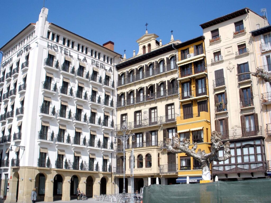 Gran Hotel La Perla facade on Plaza del Castillo, Pamplona