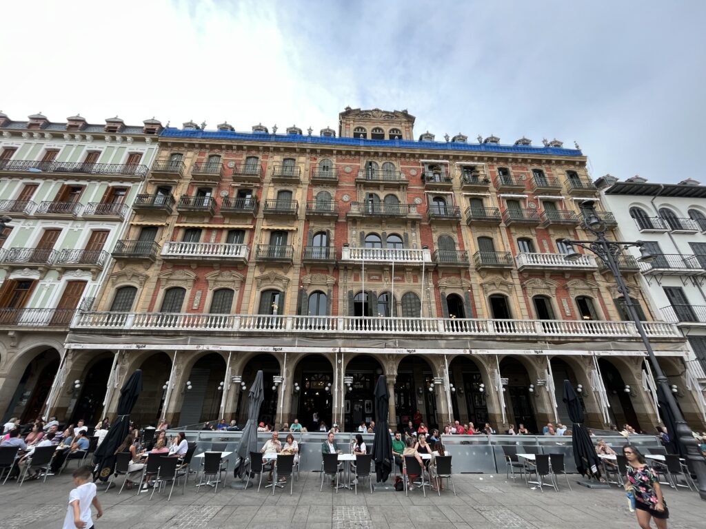 Café Iruña exterior, Ernest Hemingway's regular Pamplona cafe on Plaza del Castillo