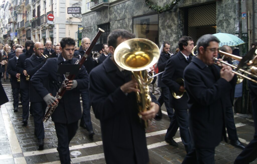 La Pamplonesa municipal band musicians playing in Pamplona, San Saturnino