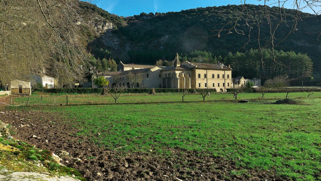 Monasterio de Iranzu Cistercian abbey among wooded mountains of the Yerri valley, Abarzuza, Navarra