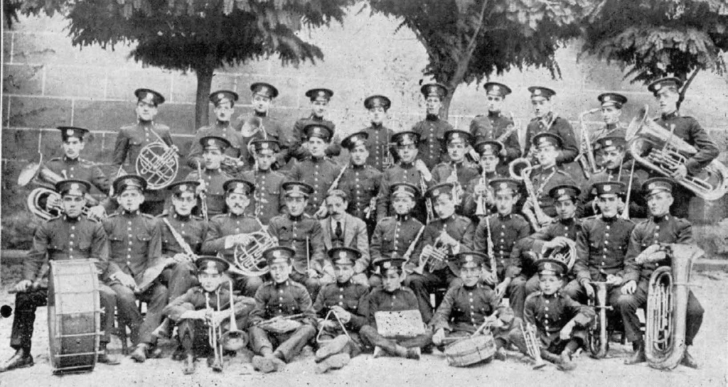 La Pamplonesa municipal band of Pamplona photographed in 1920, its first year playing San Fermin