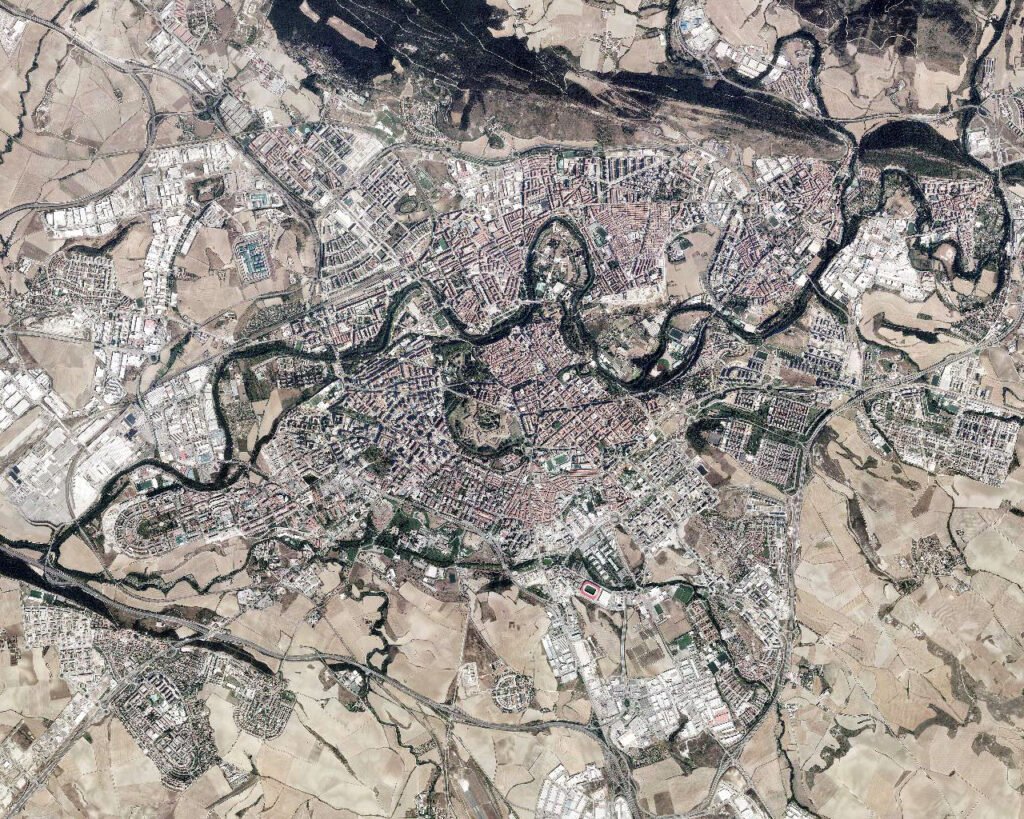 Aerial view of Pamplona and its metro area, Navarra region Spain