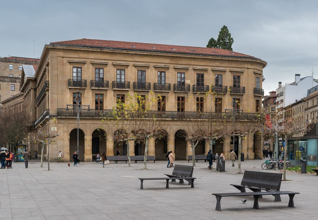 Neoclassical facade of the Palacio de Navarra in Pamplona, capital of Navarra