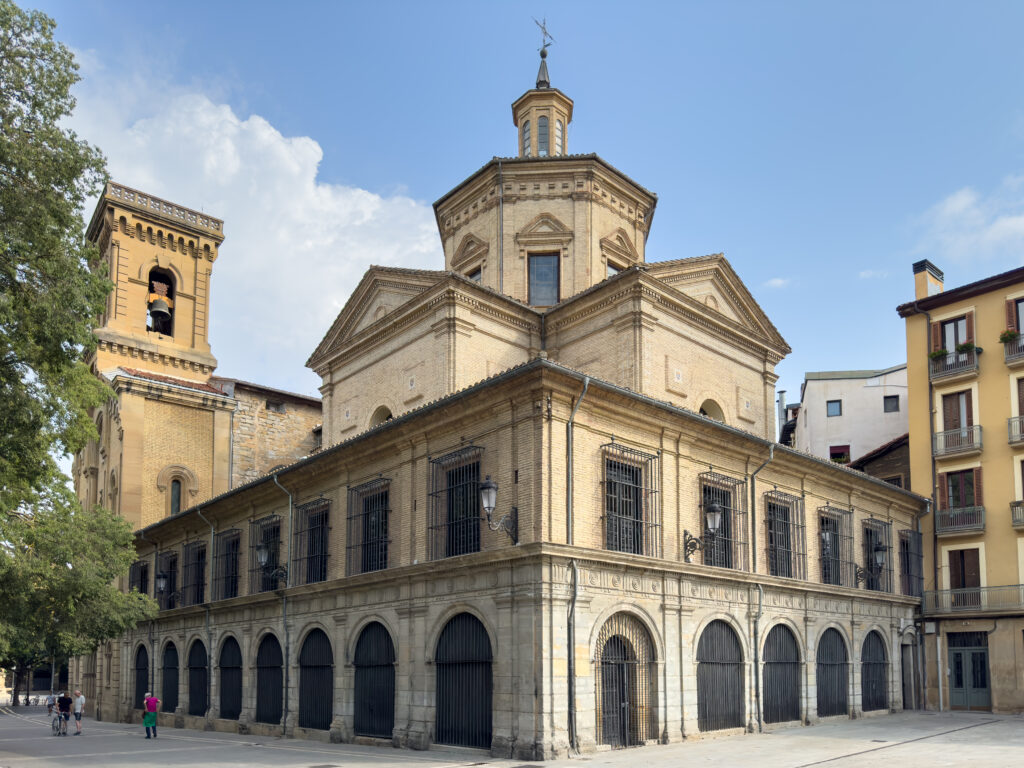 Iglesia de San Lorenzo facade in Pamplona, home to the Chapel of San Fermin where velas are left