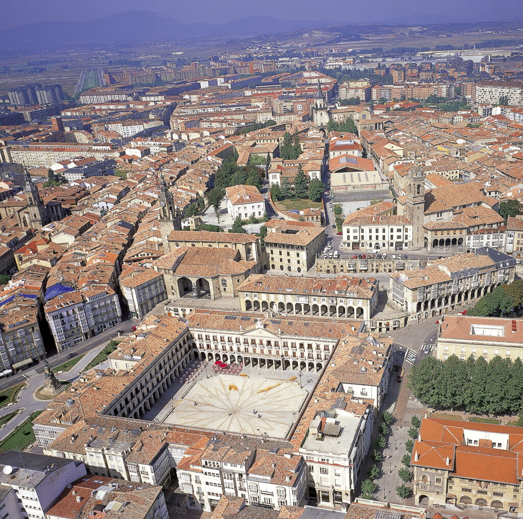 Aerial view of Vitoria-Gasteiz's almond-shaped old town, Basque Country